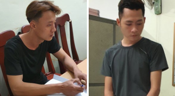  Hai đối tượng Nguyễn Thái Thành và Võ Hồng Quang khai nhận đã cướp ngân hàng Vietcombank chi nhánh huyện Núi Thành vào ngày 1/4.