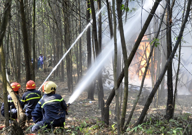 Diễn tập phòng chống cháy rừng tại phường Mông Dương (TP Cẩm Phả) do lực lượng kiểm lâm tỉnh thực hiện tháng 9/2019