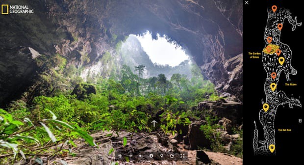 Hang Sơn Đoòng (Việt Nam): Sơn Đoòng được biết đến là hang động tự nhiên lớn nhất thế giới với 150m chiều rộng, 200m chiều cao và dài gần 9km. Bạn có thể khám phá hang qua những hình ảnh 360 độ của National Geographic với hiệu ứng âm thanh chân thực.