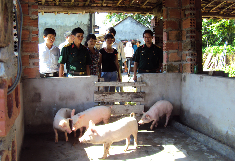 LLVT TP Cẩm Phả tặng lợn giống cho hộ dân có hoàn cảnh khó khăn tại thôn Đài Làng, xã Vạn Yên, huyện Vân Đồn.