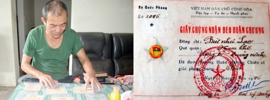 CCB Bùi Như Lạc tìm lại những giấy chứng nhận thành tích chiến đấu của mình.