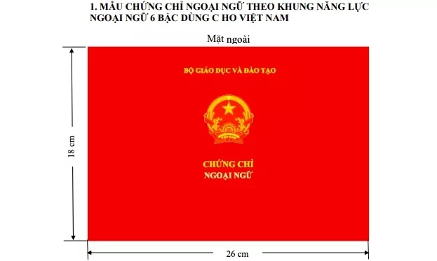 Mẫu chứng chỉ theo Khung năng lực ngoại ngữ 6 bậc dùng cho Việt Nam của Bộ GD-ĐT.
