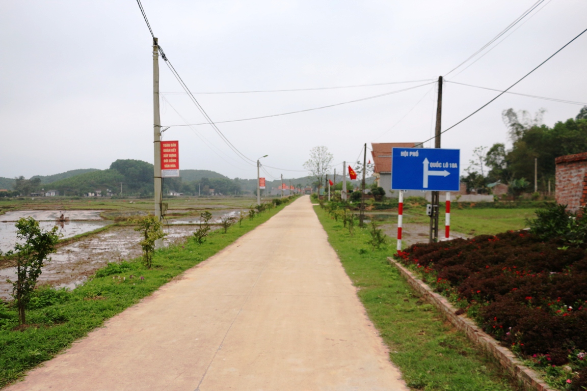 Tuyến đường mẫu thôn Khe Cạn, xã Đông Hải được trồng cây xanh, cây cảnh dọc 2 bên đường.
