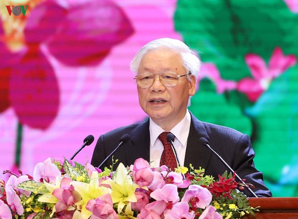 Tổng Bí thư, Chủ tịch nước Nguyễn Phú Trọng phát biểu tại Lễ kỷ niệm 130 năm ngày sinh Chủ tịch Hồ Chí Minh.
