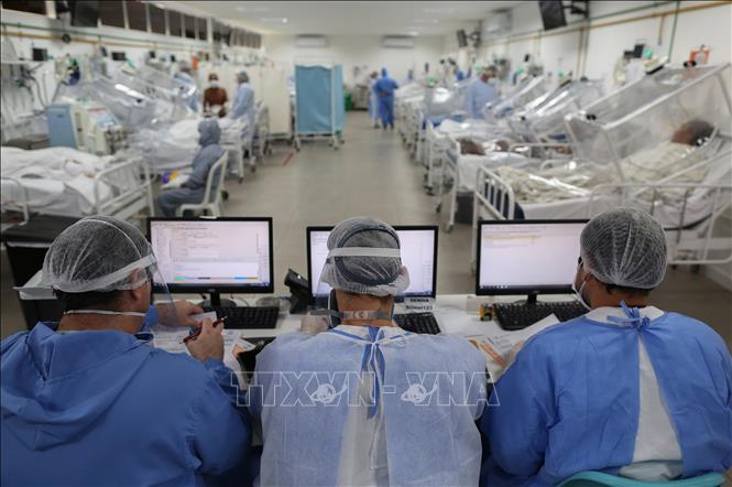 Nhân viên y tế điều trị cho bệnh nhân COVID-19 tại bệnh viện ở Manaus, Brazil, ngày 20/5/2020. Ảnh: AFP/TTXVN