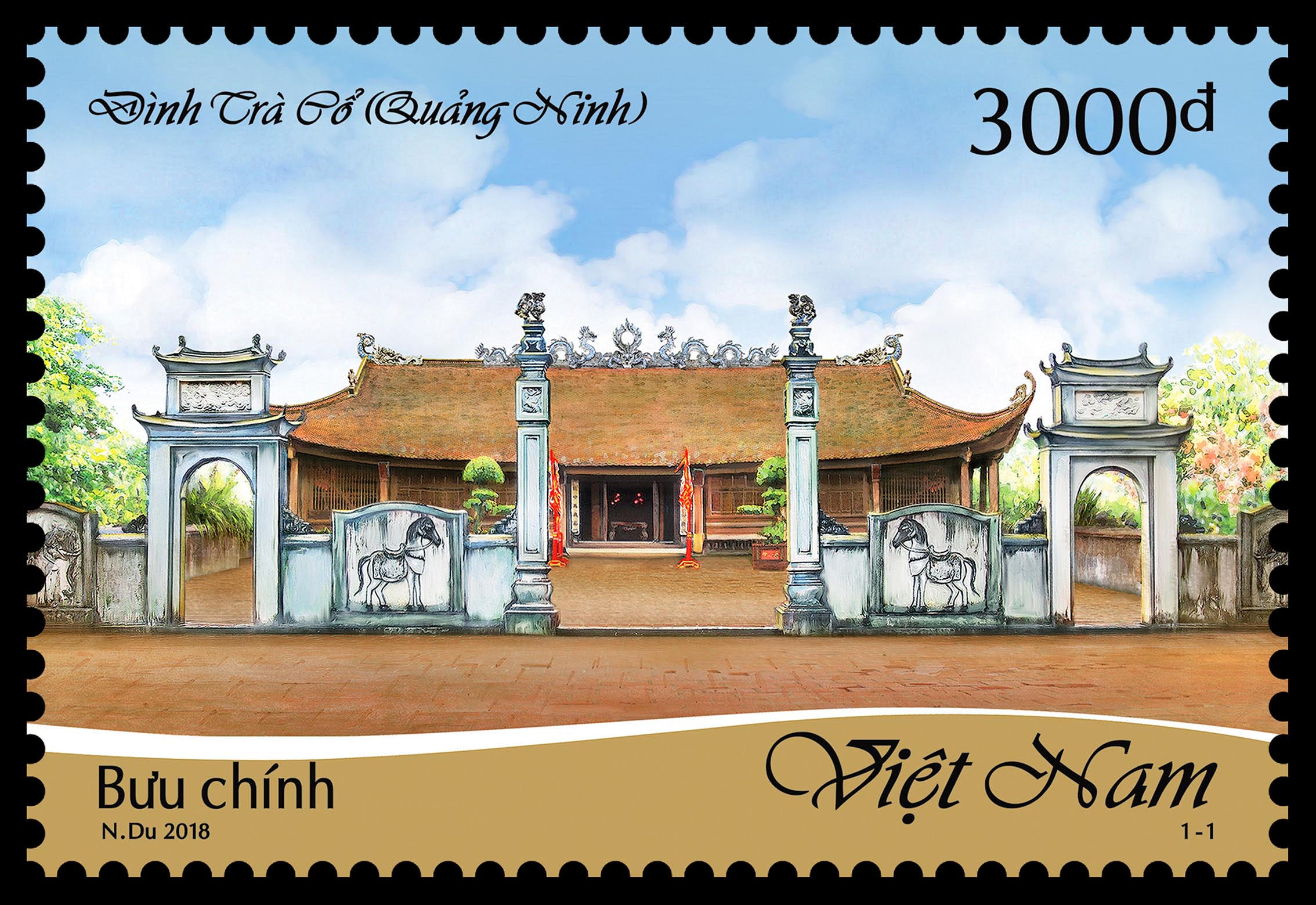 Hình ảnh Đình Trà Cổ (TP Móng Cái) trên con tem bưu chính.