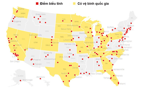 Biểu tình bùng phát ở ít nhất 140 thành phố ở nước Mỹ tính đến cuối ngày 31-5, giờ địa phương - Ảnh: NYT
