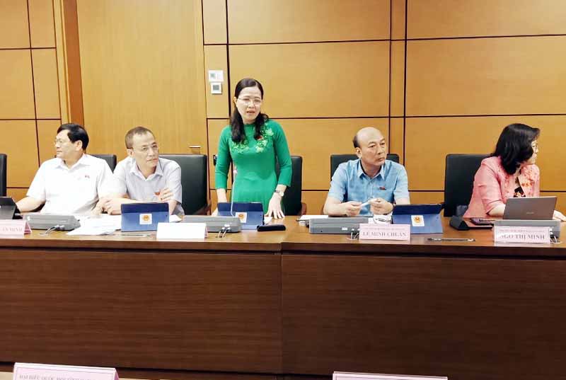 Đồng chí Đỗ Thị Lan, Uỷ viên Thường trực Uỷ ban các vấn đề xã hội, ĐBQH tỉnh Quảng Ninh tham gia một số nội dung về Dự án Luật Bảo vệ Môi trường (Sửa đổi). 