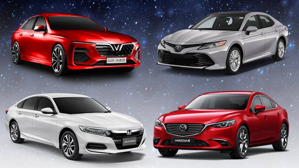 Phân khúc sedan hạng D tại Việt Nam chứng kiến sự cạnh tranh của VinFast Lux A2.0, Toyota Camry, Mazda 6 và Honda Accord