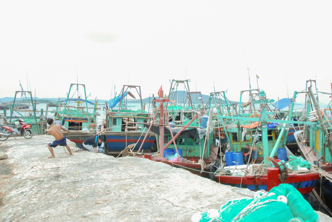 Ngư dân neo đậu tàu thuyền tại Vụng Cái Chiên.
