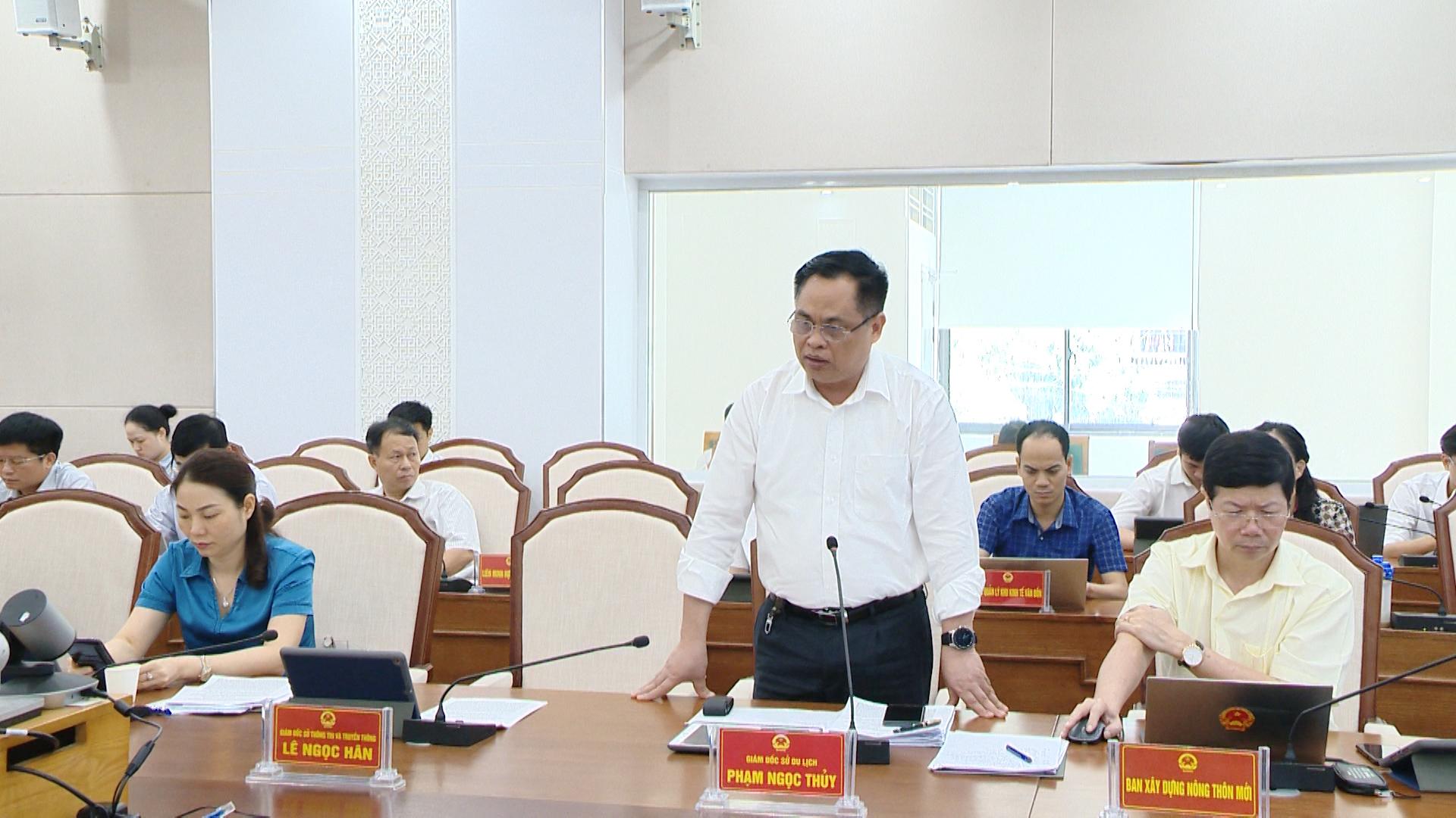 Giám đốc Sở Du lịch Phạm Ngọc Thủy báo cáo tại phiên họp. 