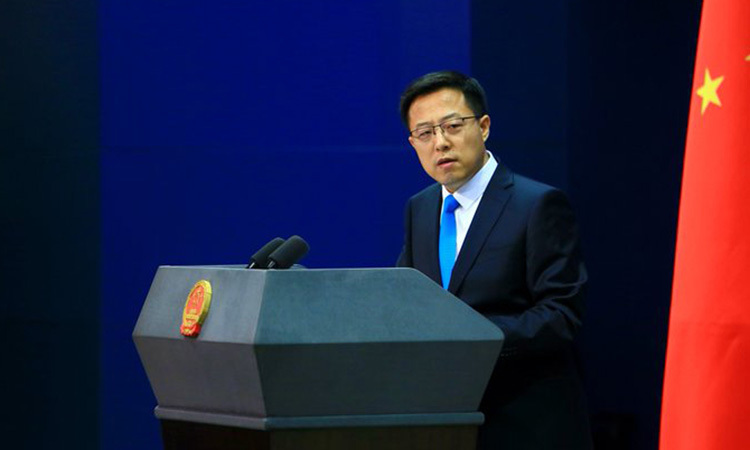 Phát ngôn viên Bộ Ngoại giao Trung Quốc Triệu Lập Kiên tại buổi họp báo hôm 24/6. Ảnh: Bộ Ngoại giao Trung Quốc.