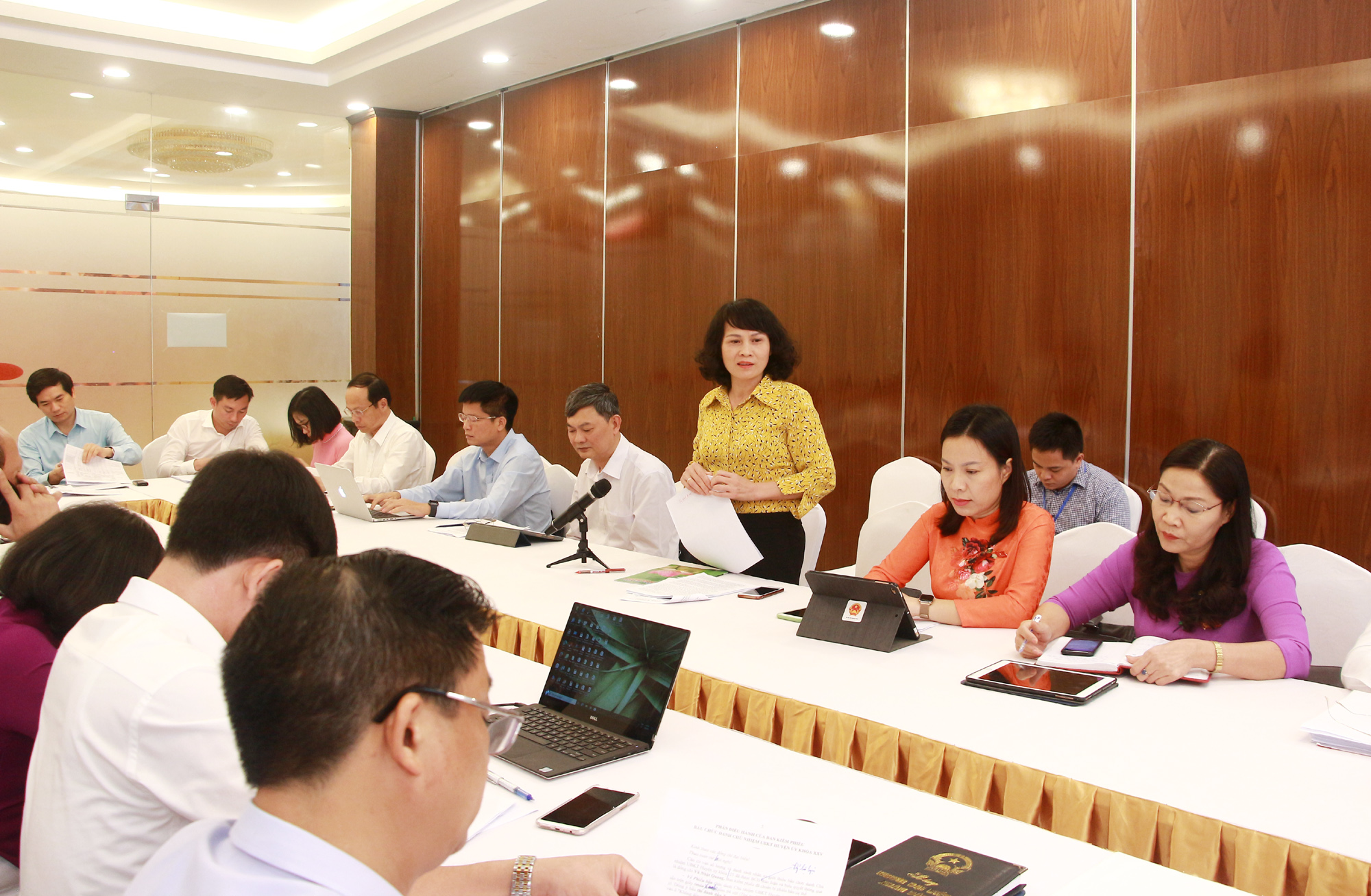 Đại biểu Nguyễn Thị Vinh, Chủ tịch Hội Phụ nữ tỉnh, tổ thảo luận số 5.