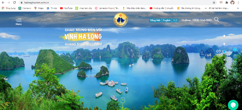 Cổng thông tin du lịch Quảng Ninh tại địa chỉ halongtourism.com.vn với 3 ngôn ngữ Tiếng Việt, Tiếng Anh và tiếng Trung Quốc.
