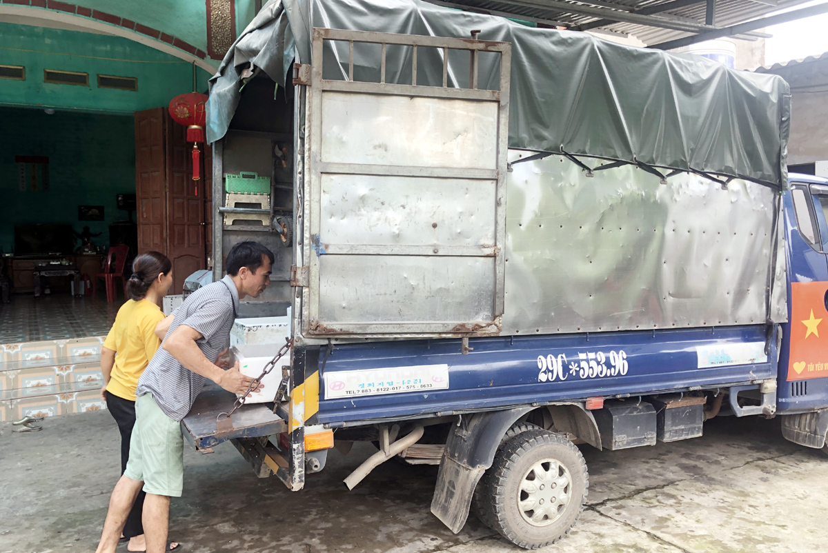 sau khi được đào tạo nghề lái xe B2 tại Trường CĐ Than - Khoáng sản Việt Nam, gia đình anh mua xe tải vận chuyển nông sản