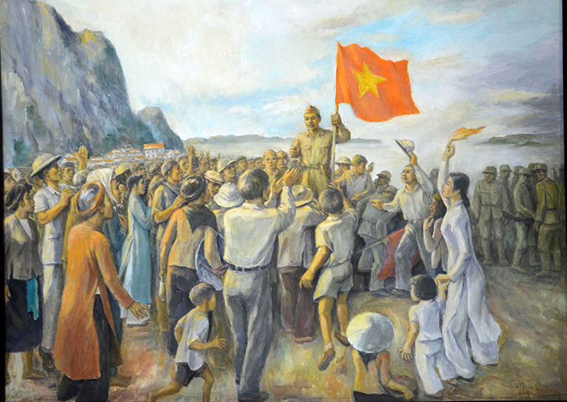 Giành chính quyền trong Cách mạng Tháng Tám năm 1945 ở Hòn Gai. (Tranh sơn dầu của họa sĩ Nguyễn Hoàng, trưng bày tại Bảo tàng Quảng Ninh)