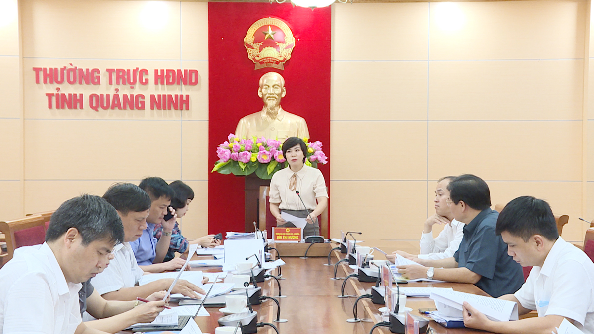 Đồng chí Bùi Thị Hương, Trưởng Ban Kinh tế- Ngân sách HĐND tỉnh phát biểu tạ cuộc họp