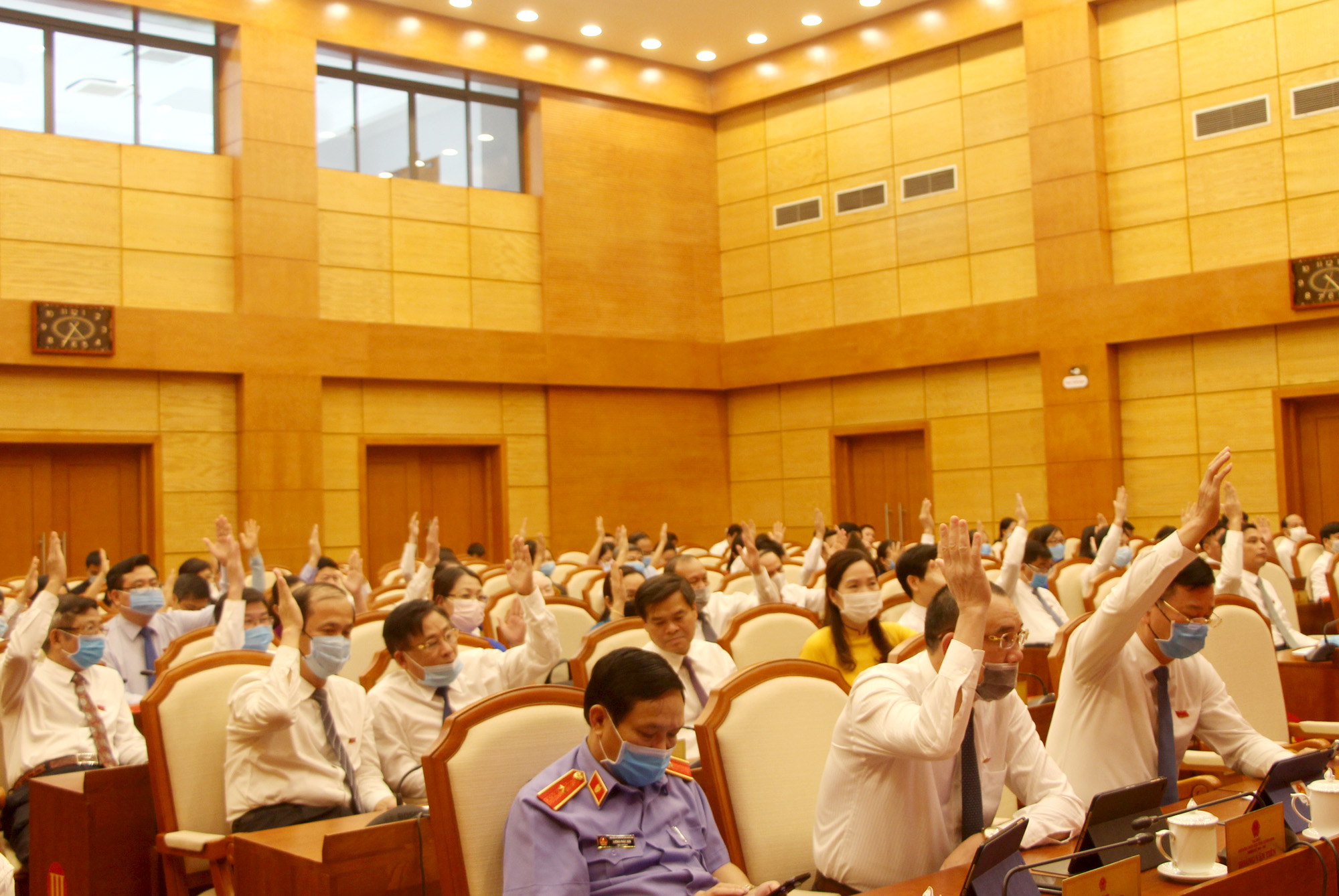 Các đại biểu biểu quyết thông qua các Nghị quyết.
