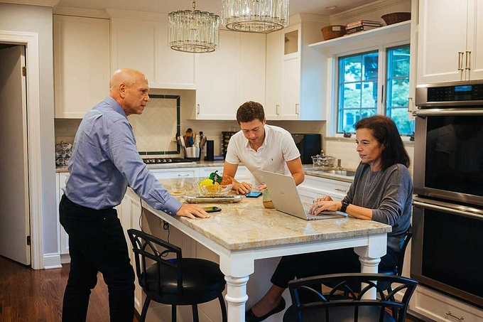 Lynn Pollack cùng chồng và con trai ở trong bếp của gia đình. Ảnh: Money.com