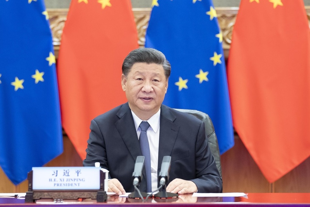 Chủ tịch Trung Quốc Tập Cận Bình tại buổi hội nghị trực tuyến với lãnh đạo EU hôm 14/9. Ảnh: Xinhua