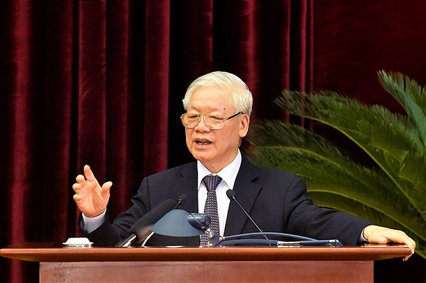 Tổng Bí thư, Chủ tịch nước Nguyễn Phú Trọng phát biểu tại phiên bế mạc Hội nghị Trung ương 13 (khóa XII). Ảnh: VGP/Nhật Bắc