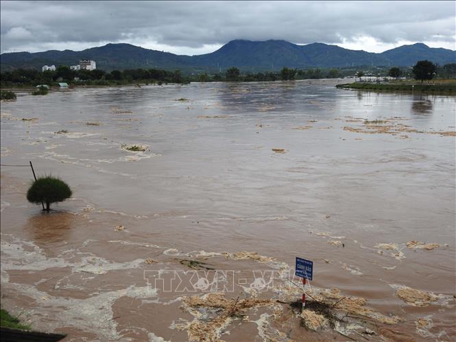 Mực nước trên sông Đăk Bla đoạn chảy qua thành phố Kon Tum dâng cao. 