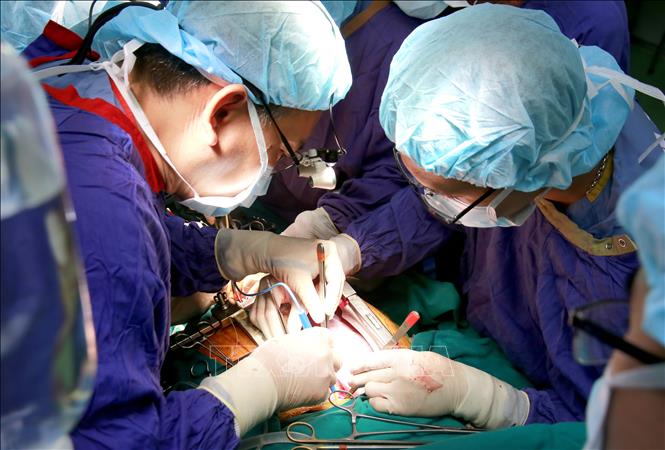Các bác sĩ Bệnh viện Việt Đức trong một ca ghép tạng. Ảnh tư liệu: TTXVN phát