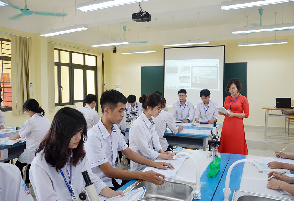 Tiết thực hành, thí nghiệm của cô và trò Trường THPT Hoành Bồ, TP Hạ Long.