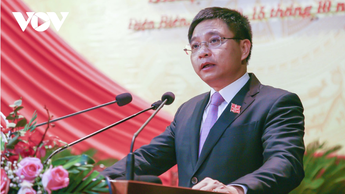 Bí thư Tỉnh ủy Điện Biên Nguyễn Văn Thắng phát biểu nhận nhiệm vụ tại đại hội.