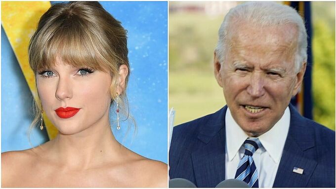 Ca sĩ Taylor Swift (trái) và ứng phiên tổng thống đảng Dân chủ Joe Biden. Ảnh: AFP/Reuters.