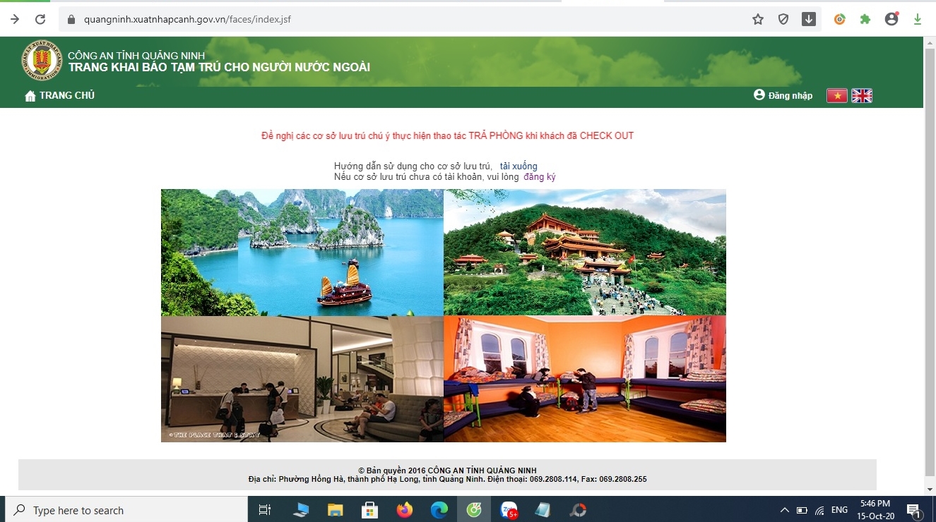 Phần mềm khai báo tạm trú cho người nước ngoài trên Cổng thông tin điện tử Công an tỉnh Quảng Ninh.