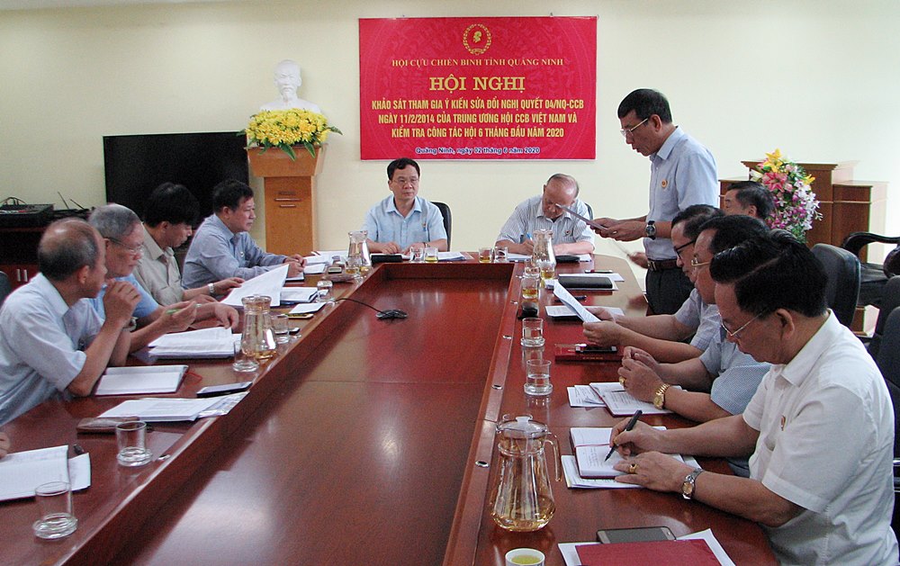 Đoàn khảo sát của Trung ương hội CCB Việt Nam làm việc với Thường trực Hội CCB tỉnh QN về tham gia ý kiến sửa đổi bổ sung Nghị quyết 04/NQ-CCB của BCH Trung ương CCB Việt Nam về công tác quy hoạch cán bộ. Tháng 6/2020.