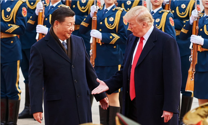 Tổng thống Donald Trump (phải) và Chủ tịch Tập Cận Bình tại Bắc Kinh hồi tháng 11/2017. Ảnh: TASS.