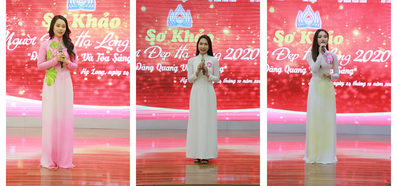 Các thí sinh thể hiện sự duyên dáng trong trang phục áo dài, Ảnh: Nguyễn Dung.