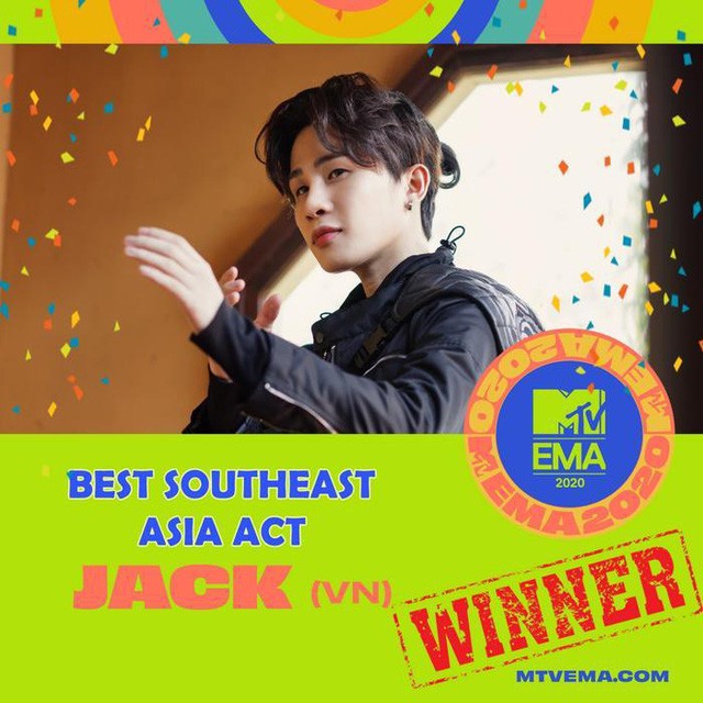 Ban tổ chức EMAs 2020 thông báo Jack chính là chủ nhân giải thưởng Nghệ sĩ Đông Nam Á xuất sắc nhất tại lễ trao giải năm nay. (Ảnh: MTV)