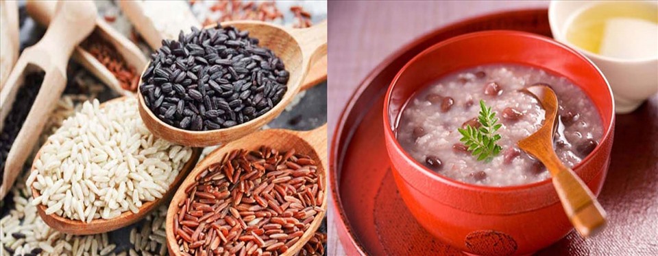 Cháo gạo lứt là món ăn không thể thiếu trong thực đơn giảm cân bằng gạo lứt. Đồ họa: Hồng Nhật