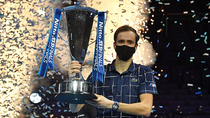 Medvedev vô địch với thành tích toàn thắng ngay trong năm thứ hai dự ATP Finals. Ảnh: ATP.