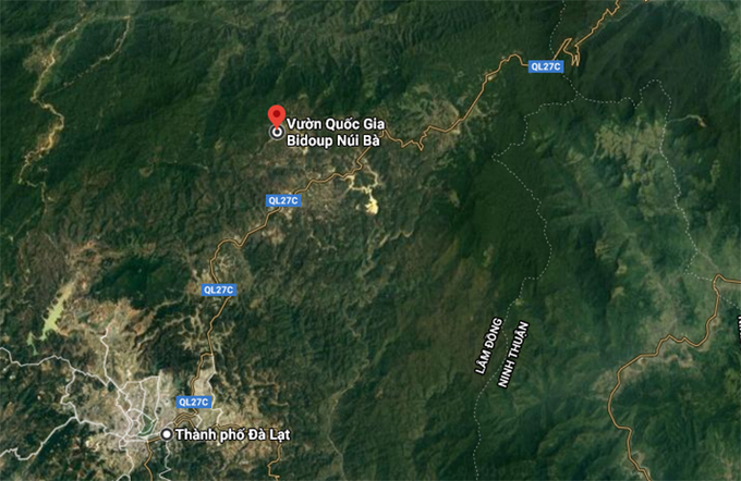 Vườn quốc gia Bidoup - Núi Bà cách TP Đà Lạt khoảng 40 km. Ảnh: Google maps.