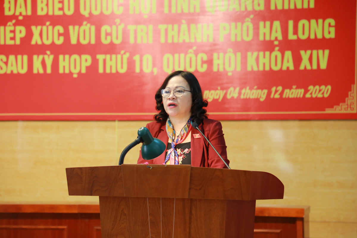 Đại biểu Quốc hội đại biểu Ngô Thị Minh đã thông báo đến cử tri kết quả Kỳ họp thứ 10 Quốc hội khóa XIV và hoạt động của Đoàn ĐBQH tỉnh tại Kỳ họp