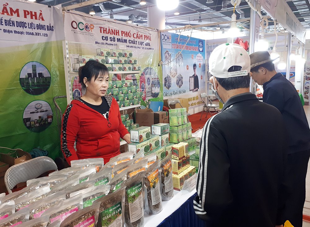 Sản phẩm của HTX Sản xuất dược liệu Đông Bắc tham gia hội chợ
