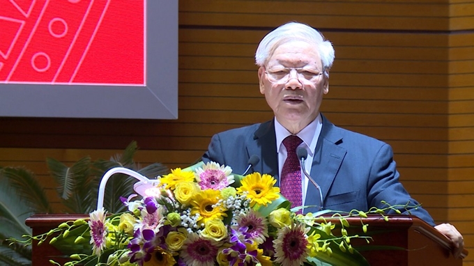 Tổng Bí thư, Chủ tịch nước Nguyễn Phú Trọng, phát biểu kết luận Hội nghị. Ảnh: Dangcongsan.vn
