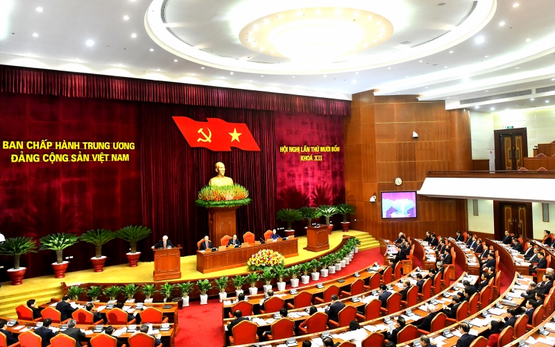Quang cảnh bế mạc Hội nghị lần thứ 14 Ban Chấp hành Trung ương Đảng khóa XII.