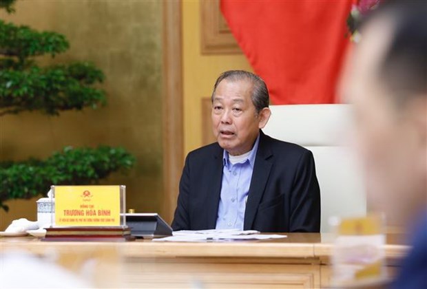 Phó Thủ tướng Thường trực Trương Hòa Bình, Trưởng Ban Chỉ đạo chủ trì cuộc họp. (Ảnh: Dương Giang/TTXVN)