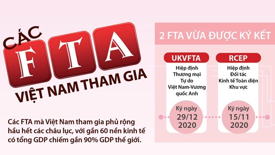 Những FTA Việt Nam tham gia tính đến tháng 12/2020