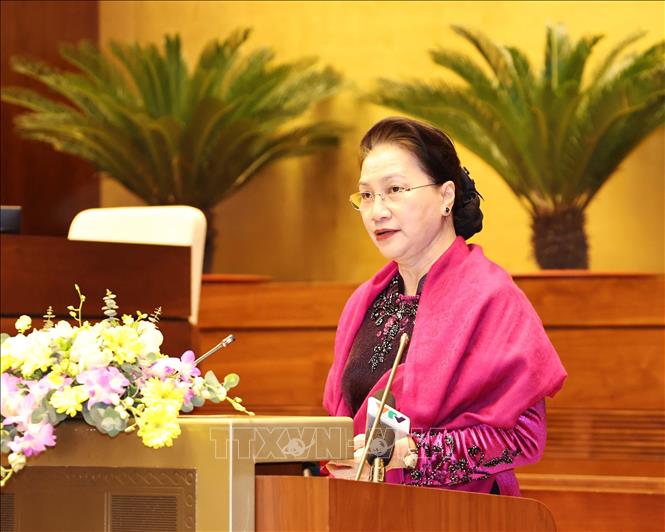 Chủ tịch Quốc hội Nguyễn Thị Kim Ngân phát biểu tại Hội nghị tổng kết Năm Chủ tịch AIPA 2020. Ảnh: Trọng Đức/TTXVN