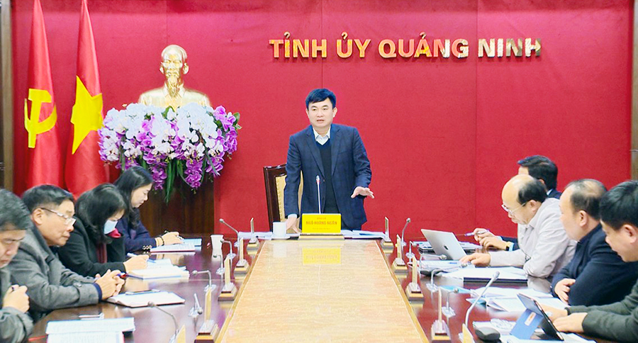 Đồng chí Ngô Hoàng Ngân, Phó Bí thư Thường trực Tỉnh ủy, Trưởng Ban chỉ đạo phát biểu tại hội nghị.