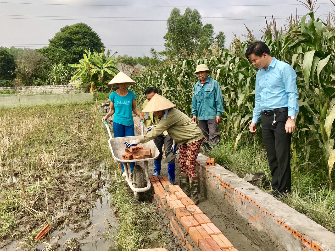 Người dân xã Thống Nhất, TP Hạ Long tham gia xây dựng hệ thống kênh mương nội đồng phục vụ sản xuất. 