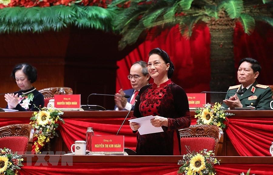 Chủ tịch Quốc hội Nguyễn Thị Kim Ngân cảm ơn các tổ chức và bạn bè quốc tế đã dành cho Đảng Cộng sản Việt Nam và nhân dân Việt Nam. (Ảnh: TTXVN)