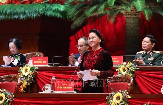 Đồng chí Nguyễn Thị Kim Ngân, Ủy viên Bộ Chính trị, Chủ tịch Quốc hội thay mặt Đoàn Chủ tịch điều hành Đại hội. Ảnh: TTXVN