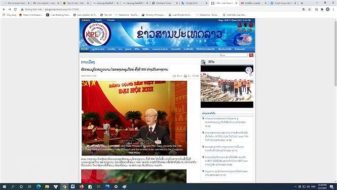 Ảnh chụp từ màn hình tin đăng trên báo PathetLao số ra sáng 27/1 (Ảnh: Phạm Kiên - Phóng viên TTXVN tại Lào)